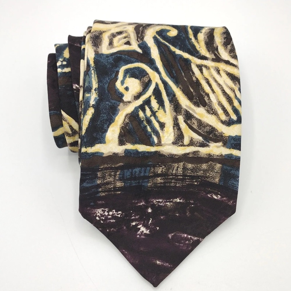 Vintage Men's Tie Hunting Horn J. Riggings 100% Silk Deep Plum Soft Yellow